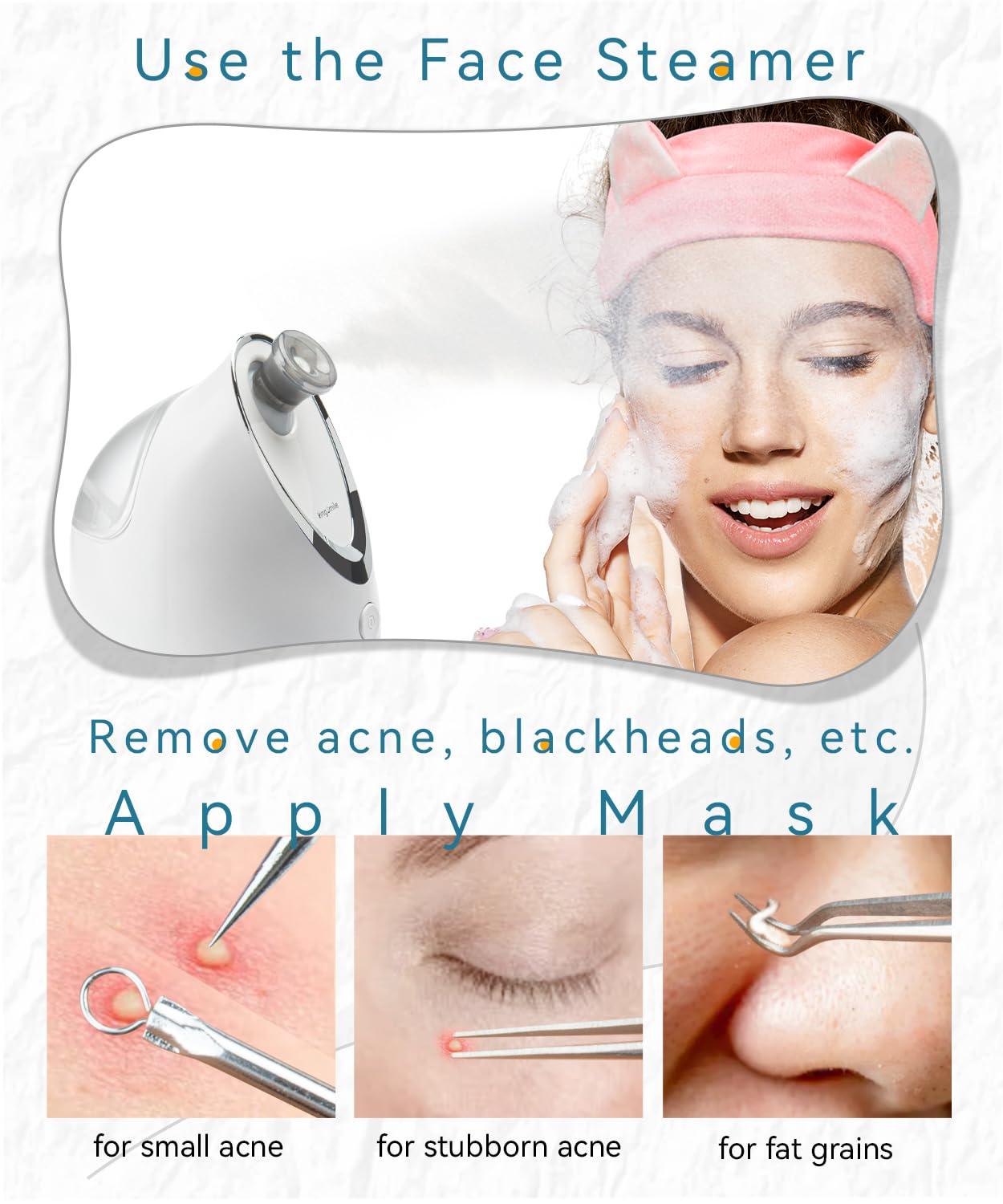 Kingsmile Kingsmile Facial Steamer, 2 in 1 Face Steamer for Facial,Compact Nano Steamer with Aromatherapy,Face Humidifier - Adjustable Nozzle, Warm Steam for Home SPA & Sinuses, Stainless Steel Kit & Hairlace