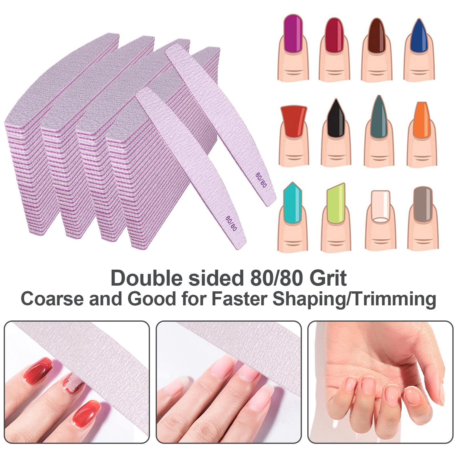 AhaTopia Nail Files 80/80 Grit (100 Pack), Emery Boards for Acrylic Nails and Gel Nails, Coarse Nail File 80 Grits Double Sided Emory Board Professional Nail Filers Reusable Washable Manicure Curved Gray Bulk