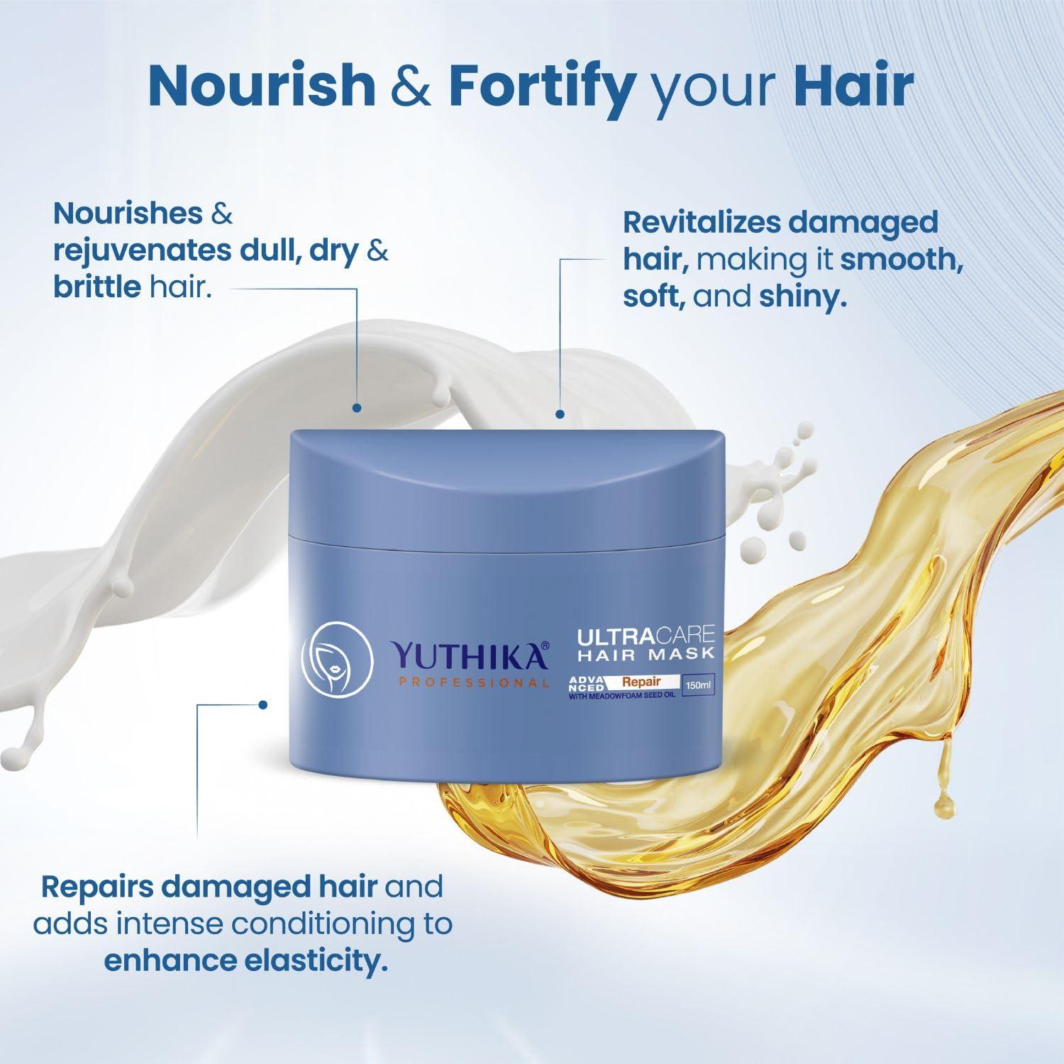 Yuthika Yuthika Professional UltraCare Hair Mask for Damaged Curly & Frizzy Tangled Hair Advanced Repair Formula Support Hair Growth, Scalp Hydration for Longer, Thicker, Fuller Hair for Men & Women - 150 ml
