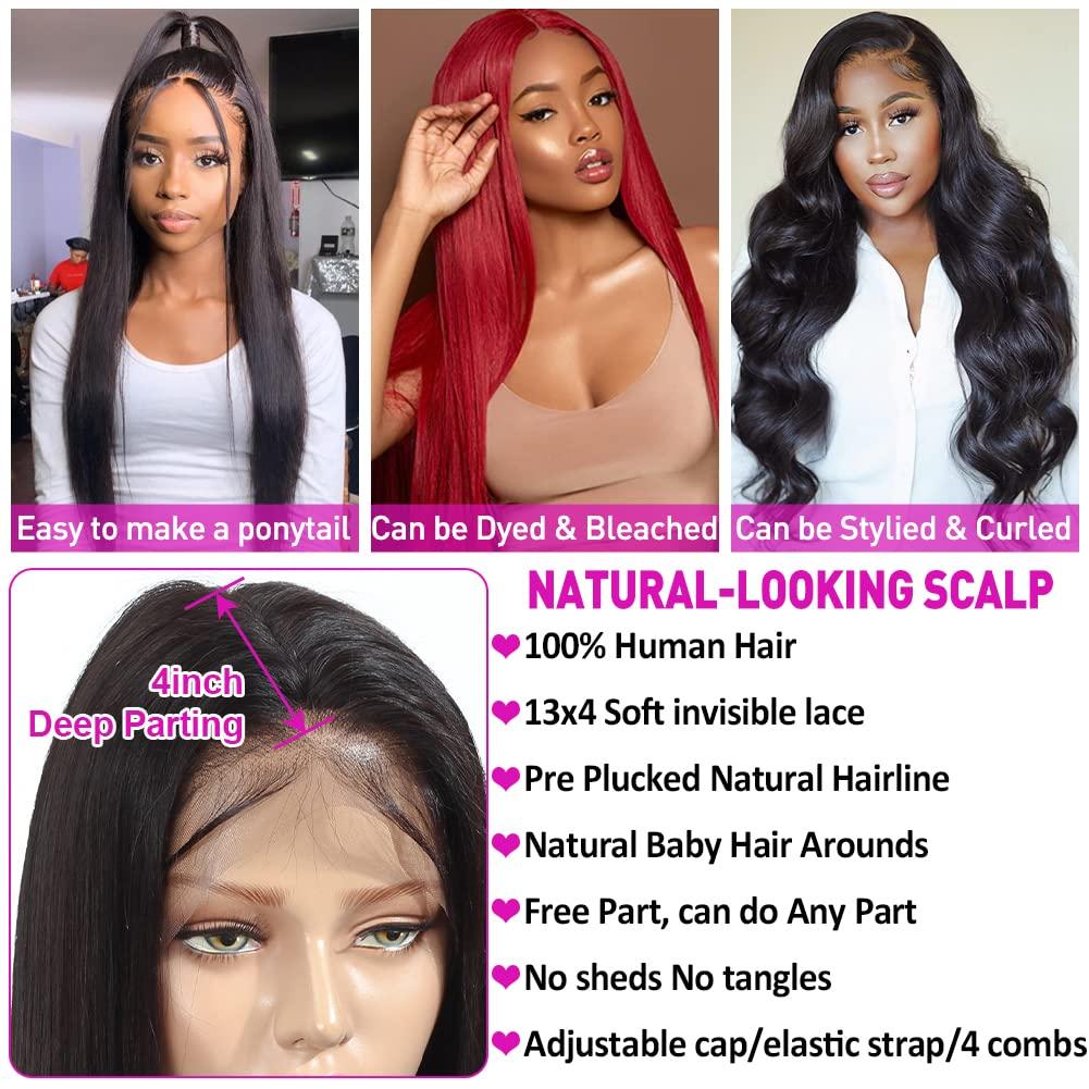 Hermosa Hermosa 220% Density HD Transparent Lace Front Wigs Human Hair for Women 12A Brazilian Straight 13x4 Human Hair Lace Front Wigs Pre Plucked with Baby Hair Natural Hairline 26 inch
