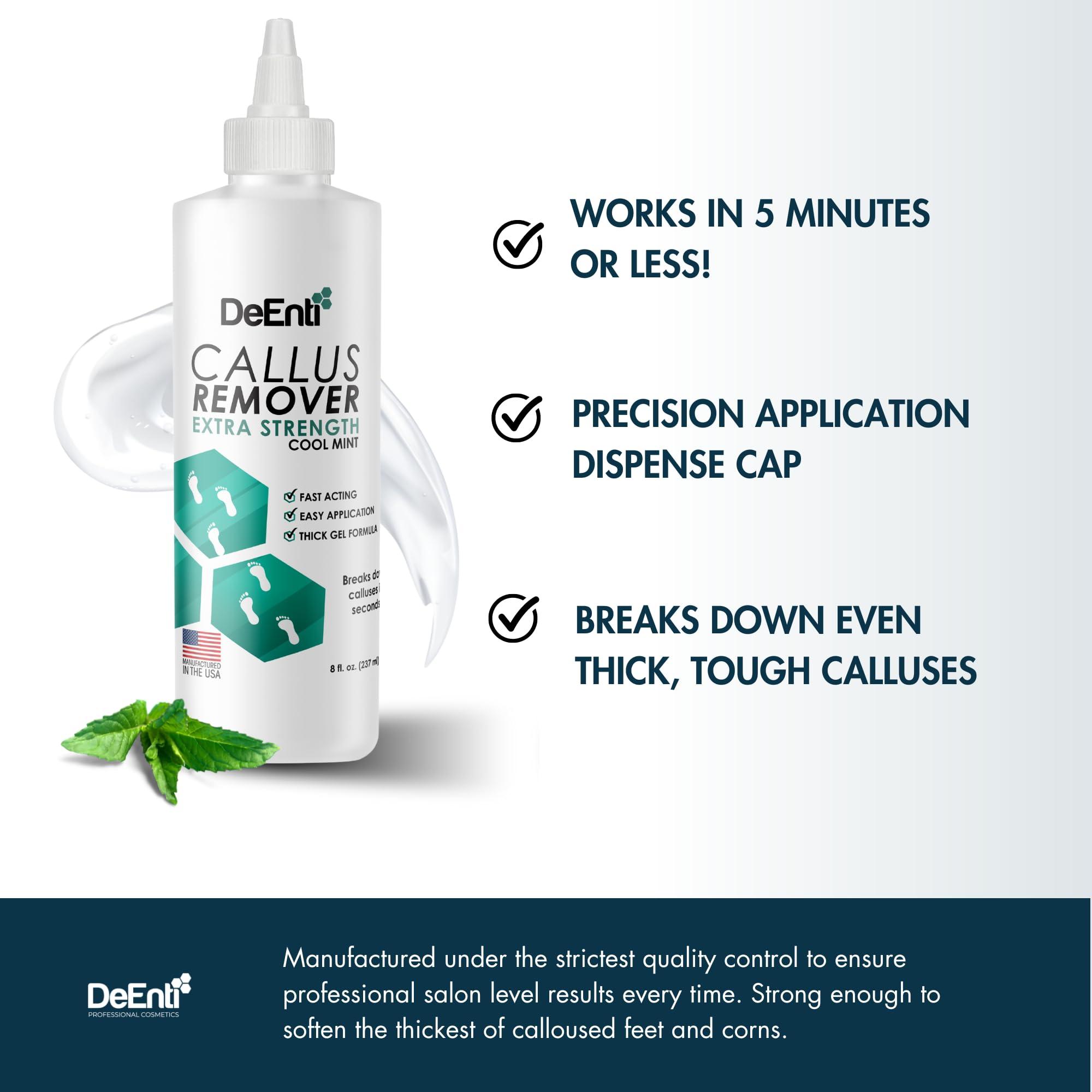 DeEnterprises, Inc. DeEnti Callus Remover for Feet, Extra Strength Foot Callus Remover Gel, 8oz Salon Grade Home Pedicure Supplies for Dry Skin, Cracked Heel, Professional Strength Foot Care, Cool Mint