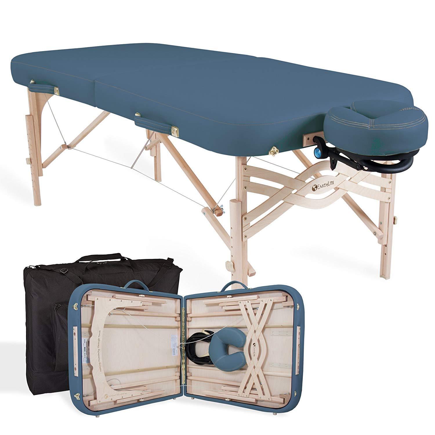 Earthlite EARTHLITE Premium Portable Massage Table Package SPIRIT - Spa-Level Comfort, Deluxe Cushioning incl. Flex-Rest Face Cradle & Strata Face Pillow, Carry Case (30/32 x 73) - Made in USA, Mystic Blue
