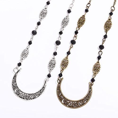 Bomine Bomine Boho Crescent Moon Head Chain Vintage Crystal Headpieces Hair Acessories for Women and Girls (Bronze Black Crystal)