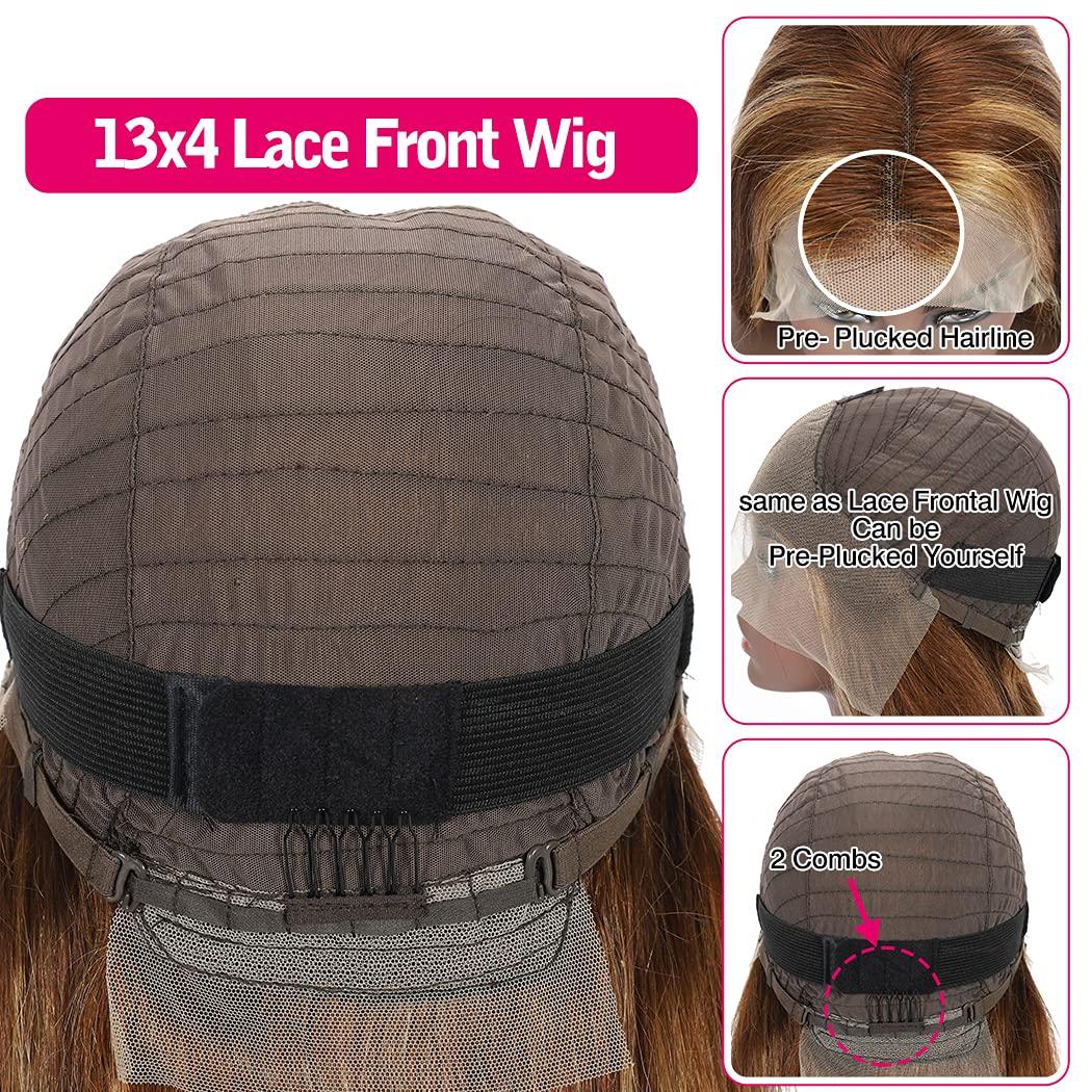 Genrein Bone straight human hair wigs 13x4 HD Transparent Pre-pluked Human hair wigs (22 inches) Highlight 4/27 human hair