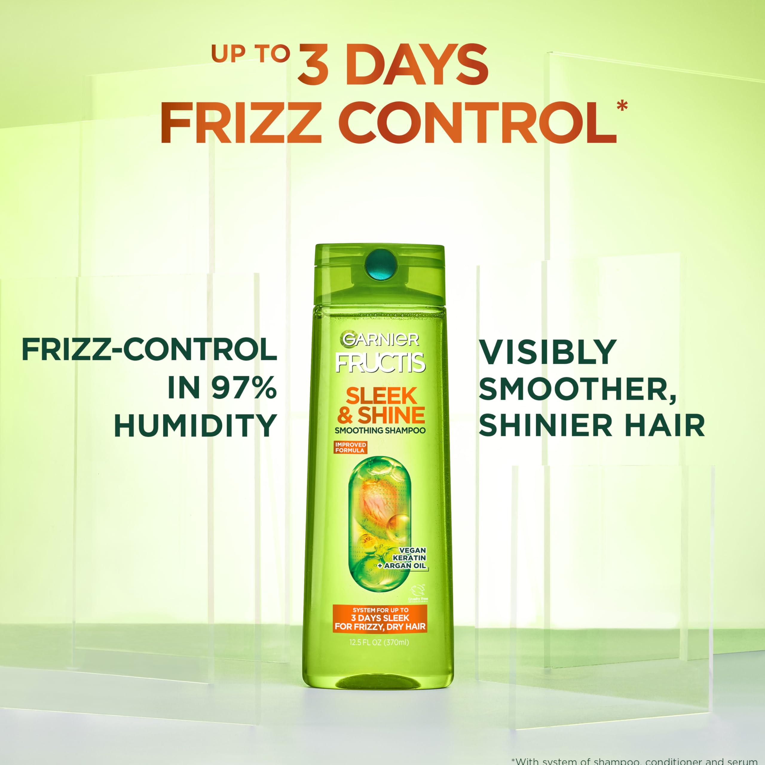 Garnier Garnier Fructis Sleek & Shine Shampoo, Conditioner + Anti-Frizz Serum Set for Frizzy, Dry Hair, Argan Oil (3 Items), 1 Kit (Packaging May Vary)