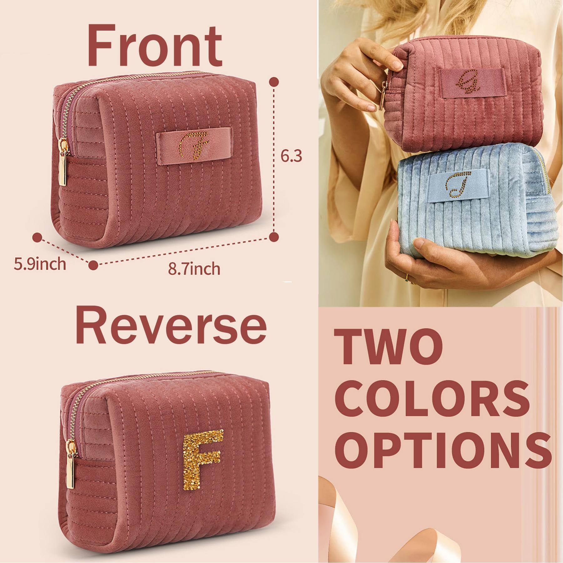 GSWOI A-Z Monogrammed Gifts with Diamonds for Women Practica,Birthday Gifts for Women Mom,Wedding Favors,Custom Makeup Baglarge Cosmetic Bags,Travel Toiletry Bag Essentials,Personalised Bridesmaid(Pink C)