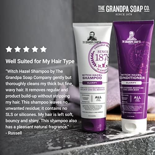 Grandpa's The Grandpa Soap Company Clarifying Witch Hazel Shampoo - Removes Buildup, With Witch Hazel & Lavender Flower, For All Hair Types, Vegan, Sulfates and Parabens Free, 8 Fl Oz