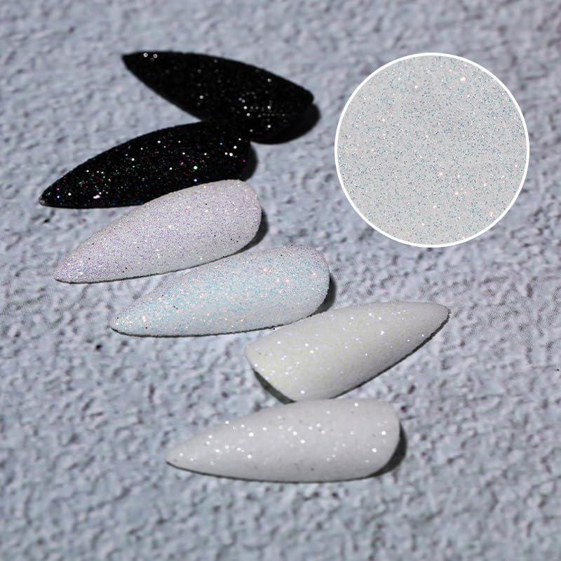 Bellecrey 6pcs White Rainbow Nail Glitter Holographic Shining Nail Glitter Candy Coat Powder Sugar Coating Effect Powder Silver Nail Powder Nail Art Decorations Dust Diamond Dust for Nails