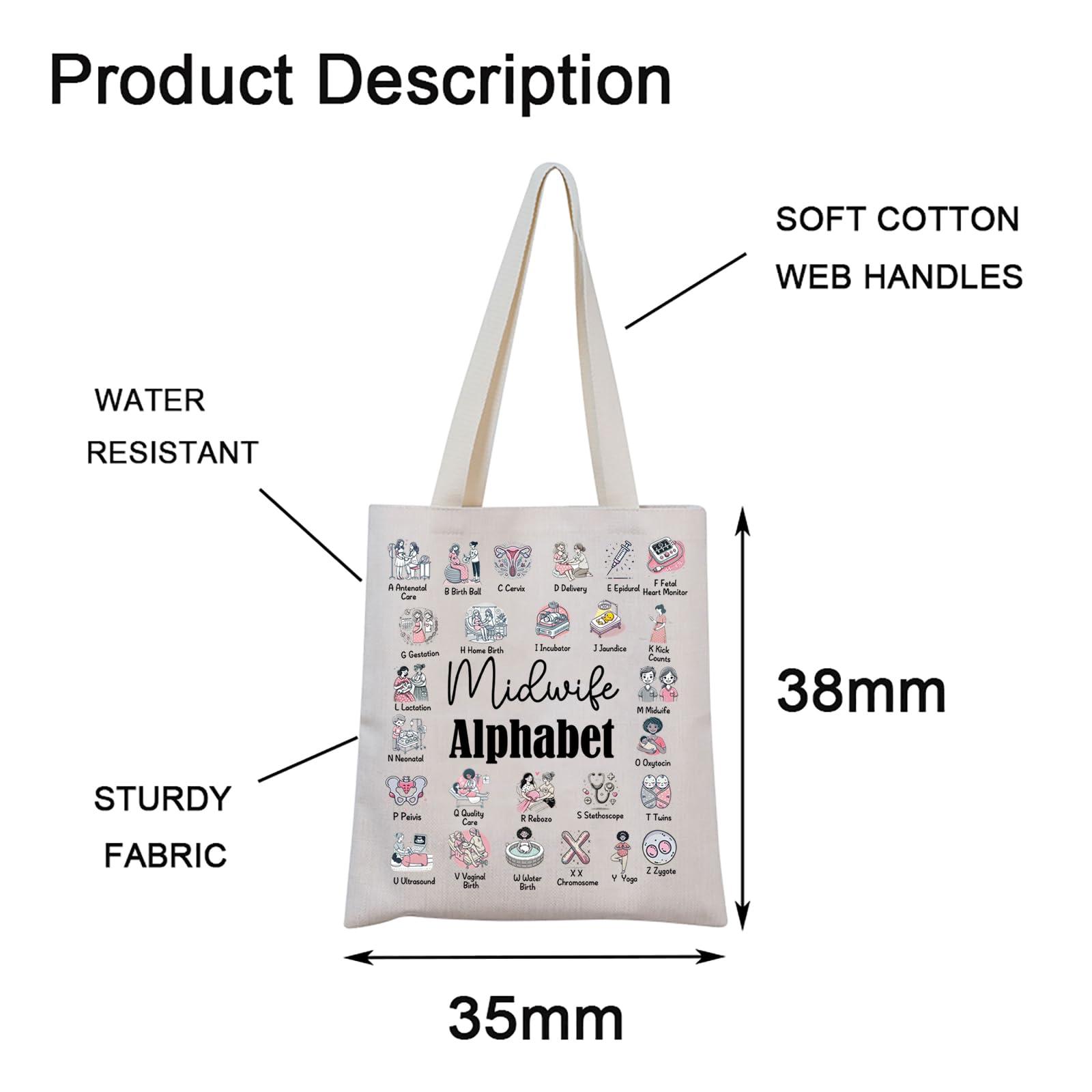 MNIGIU MNIGIU Midwife Gift Midwife Appreciation Gift Labor and Delivery Gift Midwife Alphabet Tote Bag for CNM (Midwife Alphabet)