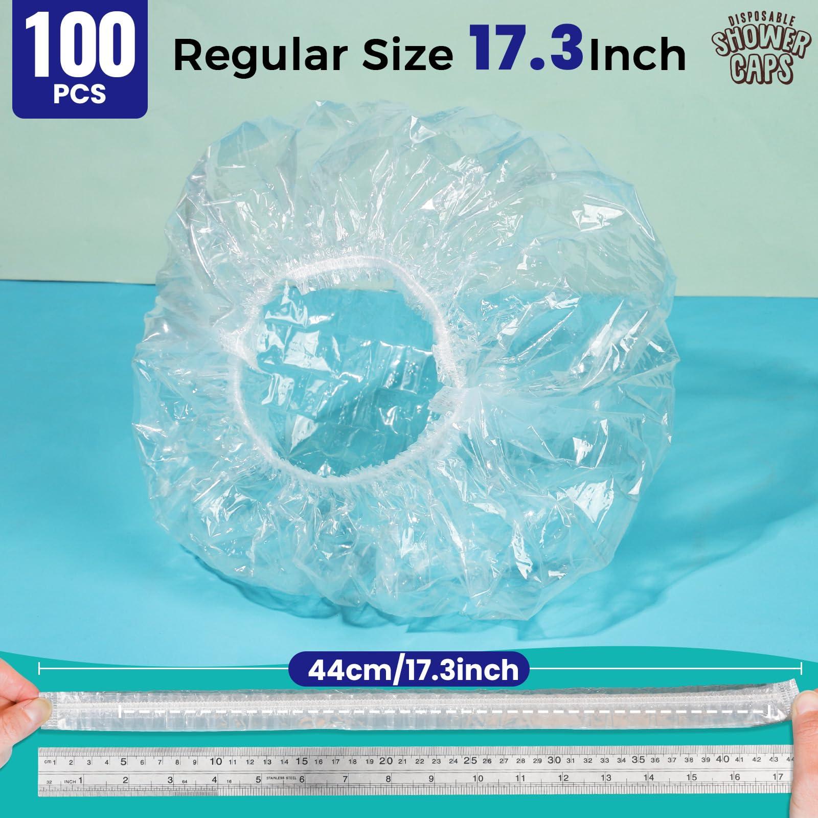 LEOBRO LEOBRO Disposable Shower Caps, 100PCS Shower Caps, Shower Cap for Women Waterproof, Disposable Clear Plastic Shower Cap for Women, Thick Plastic Caps for Hair Treatment, Regular Size 17.3 INCH