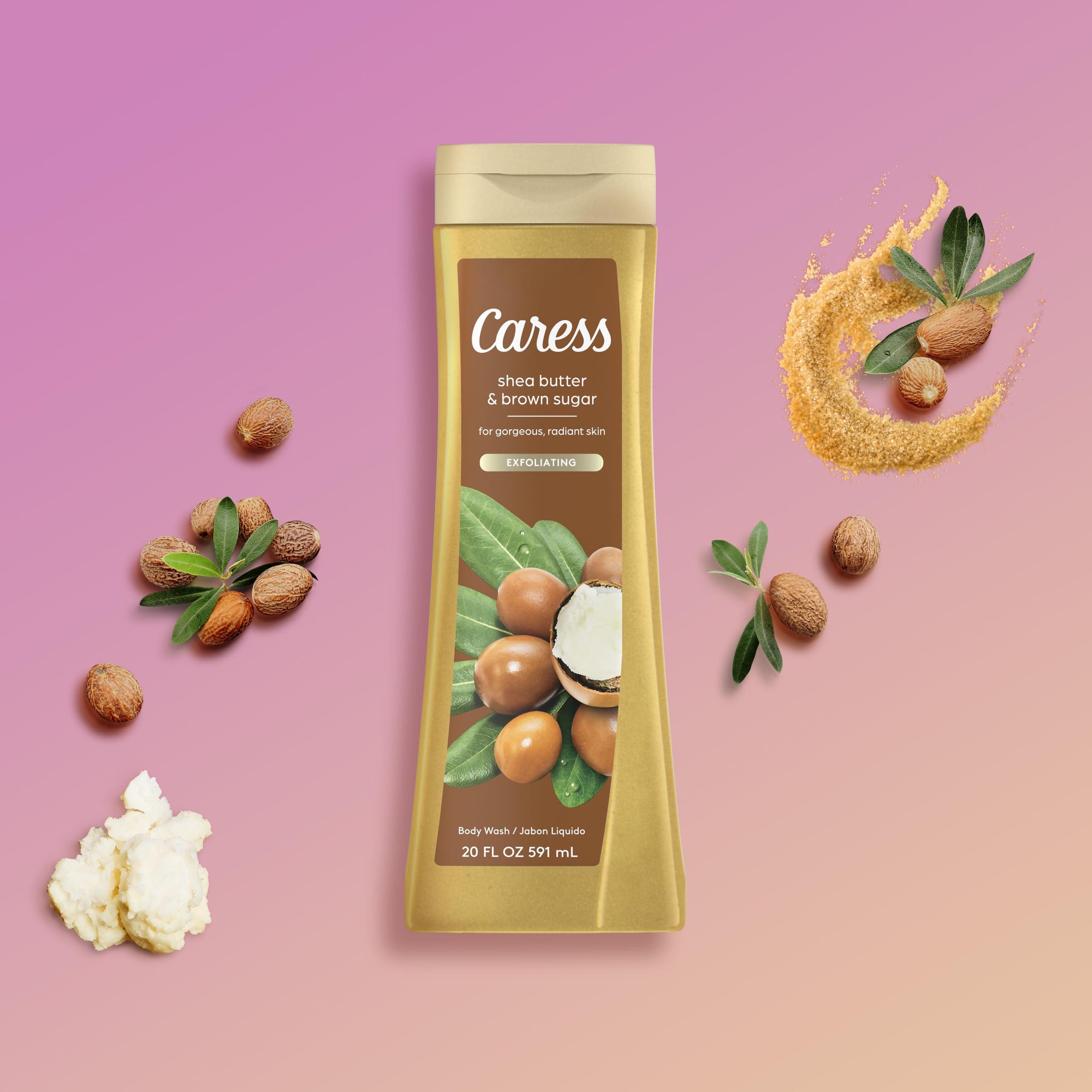 Caress Caress Body Wash Set, Shea Butter & Brown Sugar + Daily Silk White Peach & Orange Blossom Moisturizing Body Wash for Gorgeous, Radiant Skin, Body Soap Liquid Set, 20 Fl Oz (2 Piece Set)