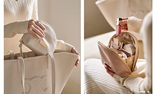 cirea cirea Egg White Clamshell PU Makeup Bag for Purse Portable Small Cosmetic Travel Bag for Women Cute Skincare Bag (Egg White)