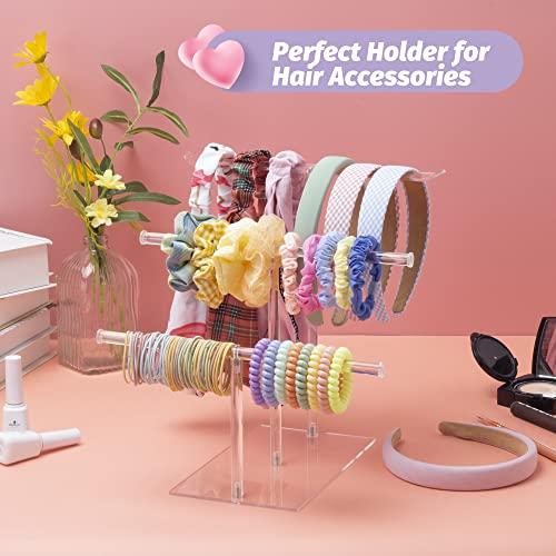 SMUK Acrylic Headband Holder Organizer Storage, 3-Tier Clear Scrunchie Holder Stand Hair Accessories Organizer Hair Tie Display Headband Stand for Women and Girls