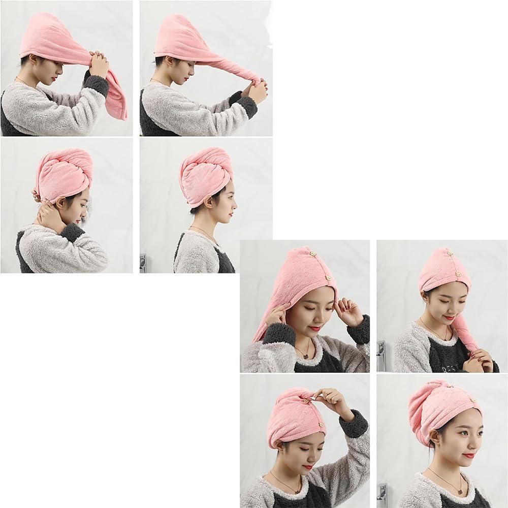 VNDUIFH VNDUIFH 2PCS Double Layer Coral Velvet Quick Drying Hair Cap, Thickened Water-Absorbent Drying Hair Towel Shower Cap (A,one Size)