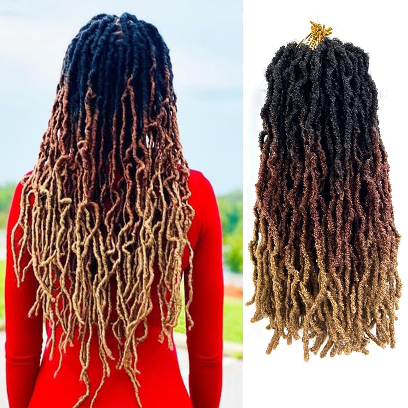 Paraglame Ombre Faux Locs Crochet Hair 14 Inch New Soft Locs 8 Packs Pre-looped Crochet Braids Short Soft Goddess Locs Curly Wavy Croceht Hair for Women(1B/30/27, 8packs)