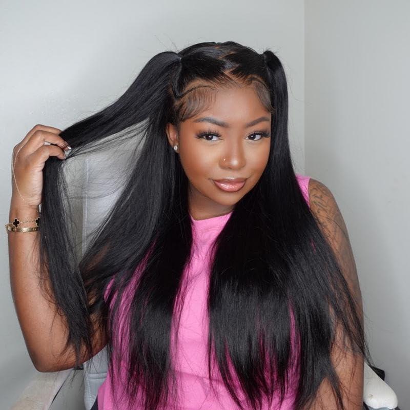 Ali Pearl Alipearl Hair Pre Styled Straight Wig 13x4 Glueless Ready to Go Lace Frontal Wig Human Hair Wigs Pre cut Pre Plucked Pre Bleached Beginners Glueless Wig 180% Density 22 Inch