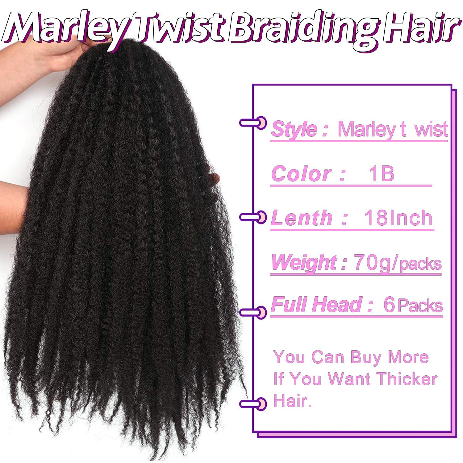 Outernice Outernice Marley Hair-18 Inch Marley Twist Hair For Twists Cuabn Twist Hair Marley Braiding Hair 6 Packs Afro Kinky Curly Crochet Hair Marley Hair For Faux Locs Crochet Hair,18 Inch (Pack of 6)