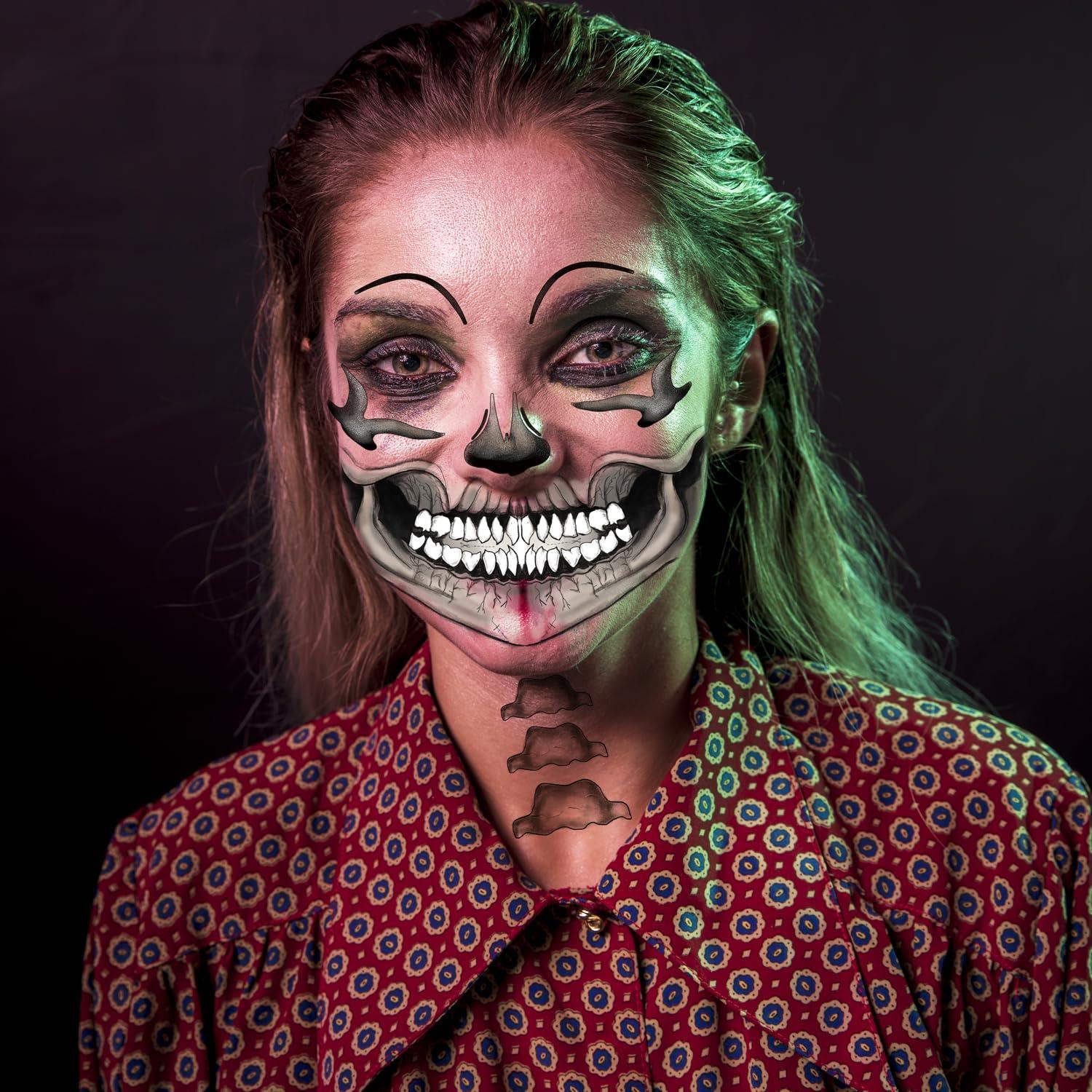 LEOARS Classic Skull Temporary Face Tattoo Halloween Costume for Men and Women