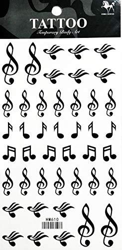 Rareeasy Waterproof Tattoo Sticker Tattoos 2 Sheets Musical Notes Music Love Symbols Temporary Tattoo 3D Fake Waterproof for Man Women Girls Lower Back Shoulder Neck Arm