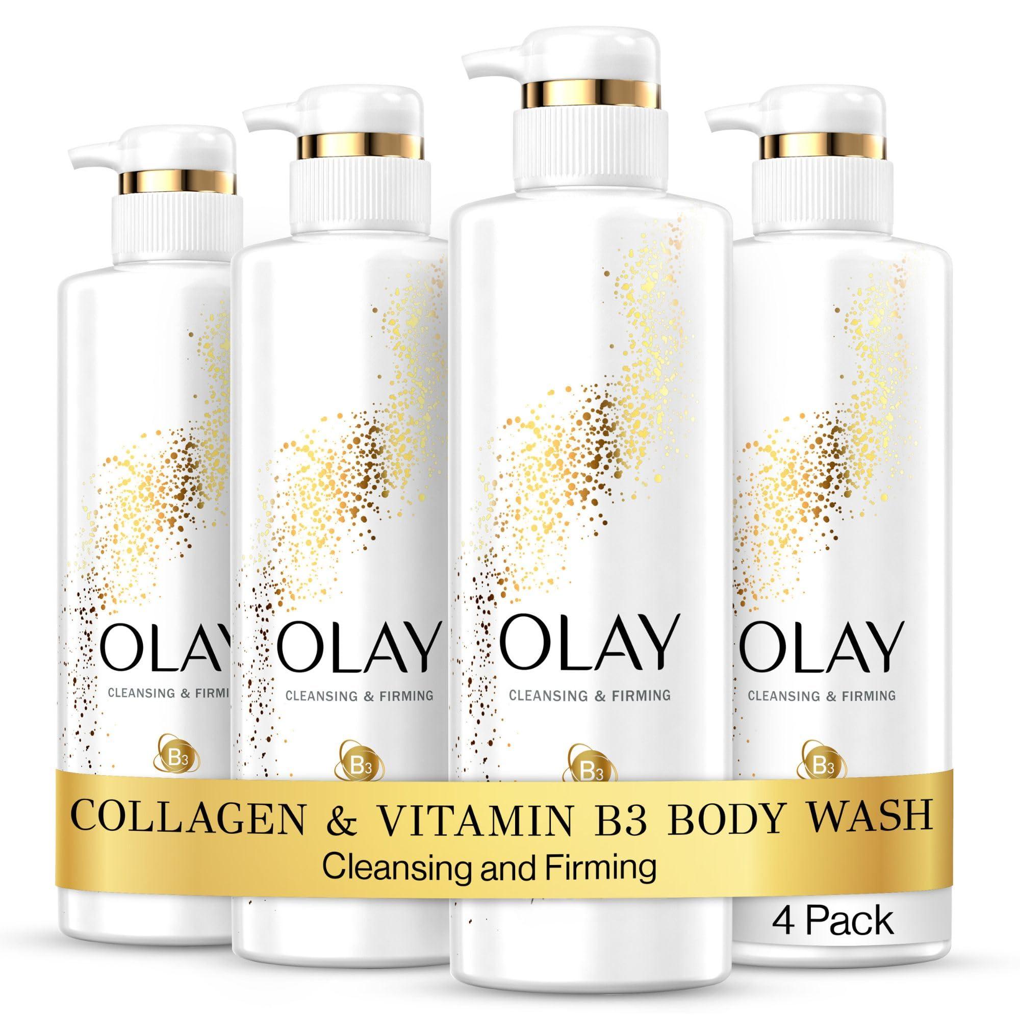 Olay Olay Body Wash Cleansing & Firming for Women with Collagen and Vitamin B3, 20 fl oz (Pack of 4)