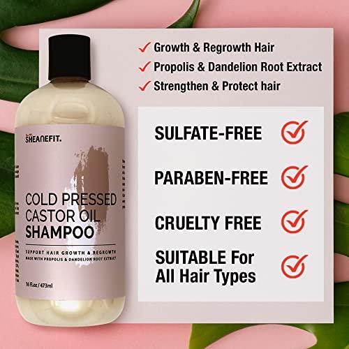 Sheanefit Sheanefit Cold Pressed Castor Oil Daily Shampoo Conditioner 16oz Set Support Hair Growth Nourish Strengthen Hair (Castor Oil Shampoo - 16oz)