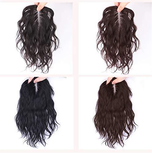 LXUE 7x10cm Mono Human Hair Toppers for Women, Clip in Curly Wiglet Hairpieces for Thinning Hair (10" Dark Brown)
