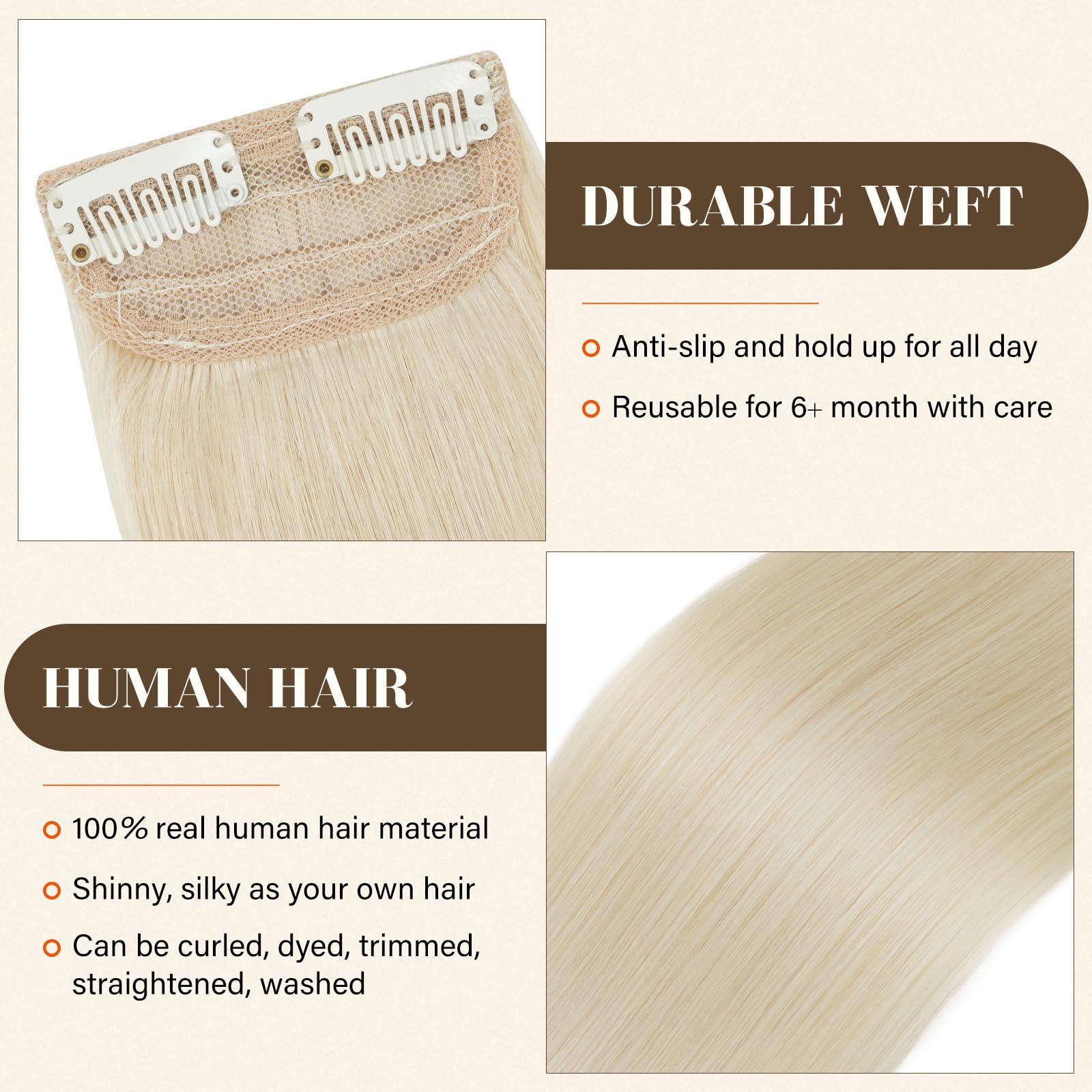 S-noilite S-noilite Hair Extensions for Short Hair Clip in Human Hair 1PCS 2 Clips Clip in Hairpieces Remy Hair For Women with Thinning Hair Add Hair Volume 12g 8Inch-Bleach White