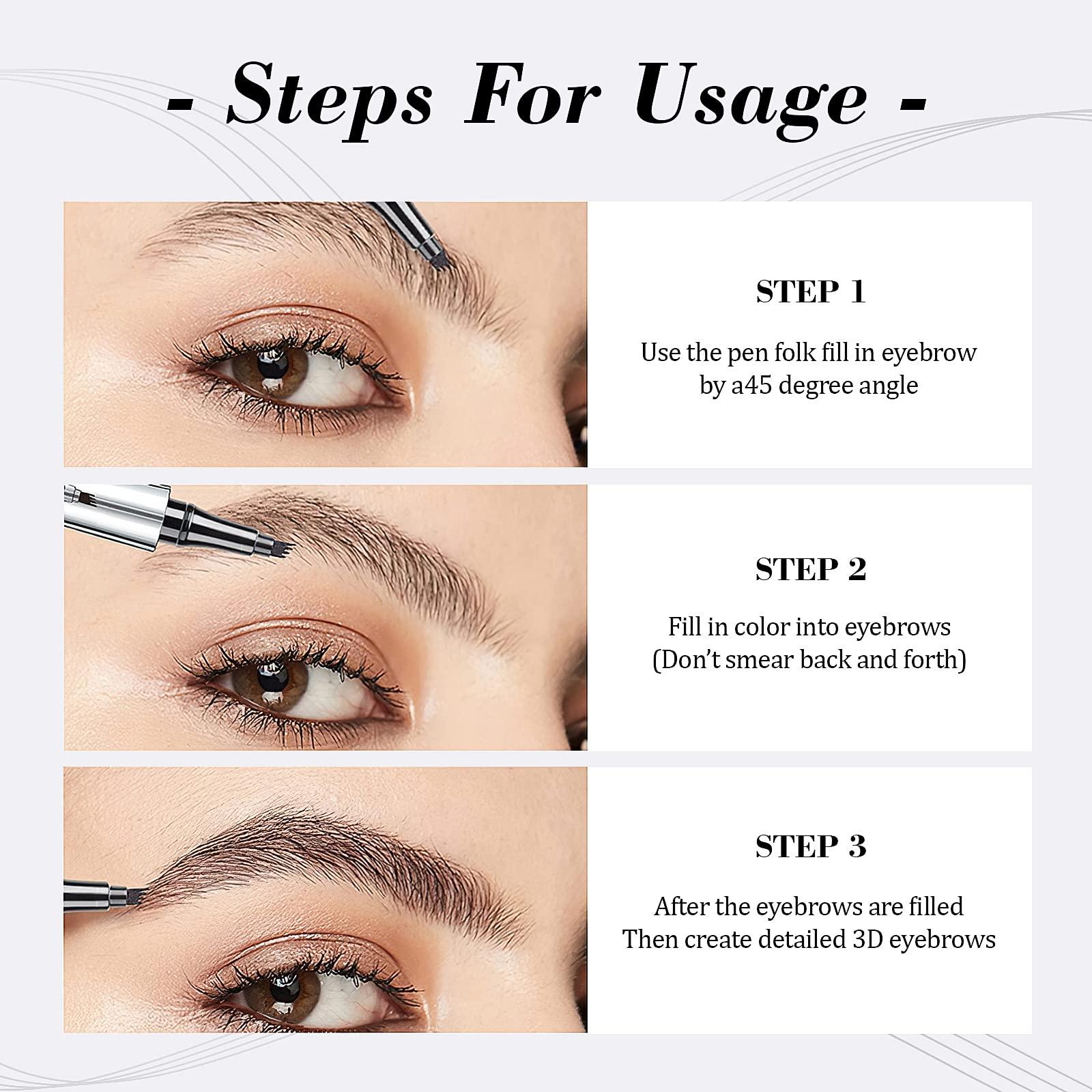 OETUIOW Eyebrow Pencil Eyebrow Microblading Pen - Eye Makeup Eyebrow Pen Micro 4 Point Brow Pen Lift & Snatch Eyebrow Microblading Pen Long-Lasting Waterproof Natural Eyebrow Hair (Black)
