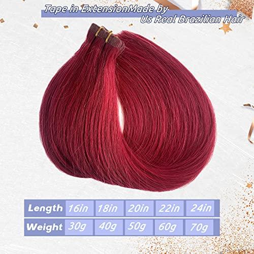 Smavida Dark Wine Human Hair Extensions 22" Long Straight Burgundy Tape in Extensions 60grams 20pcs Silky Tape Remy Hair Extensions, Color #99J