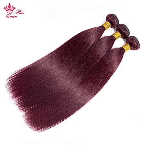 Queen Hair Queen Hair Products Brazilian Straight Virgin Hair Weave Wine Red Hair Color 99j Burgundy Human Hair Bundles 100% Unprocessed Human Hair Weft Extensions (10 10 10)