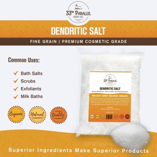 33RD PARALLEL SOAP CO. DENDRITIC Salt (2 lbs / 32 oz) Premium Fine Grain for Bath Salts, Scrubs, Exfoliants, Milk Baths & More | Sizes 1 to 5 LBS | (2 Pound)