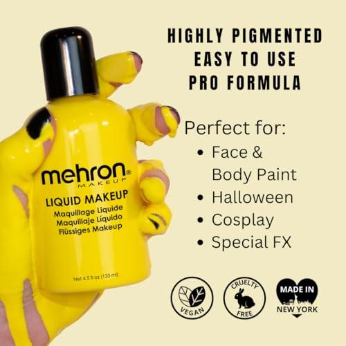Mehron Mehron Makeup Liquid Makeup | Face Paint and Body Paint Perfect for Halloween, Cosplay I Air Brush Compatible 4.5 oz (133 ml) (Yellow)