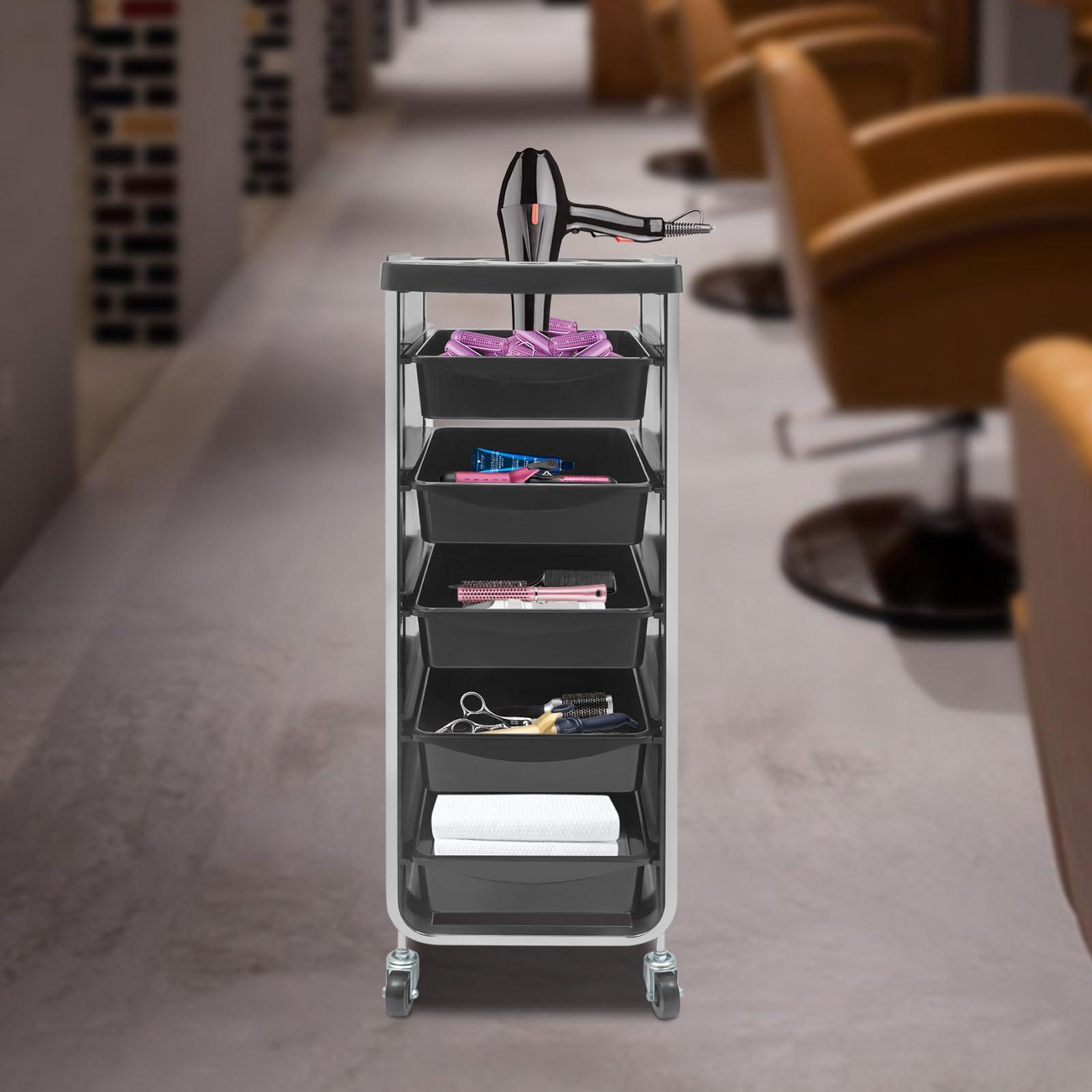 GDAE10 Beauty Salon Trolley Cart with Wheels,Trolley Cart for Hair Salon Station,with 5 Drawers,Rolling Beauty Cart