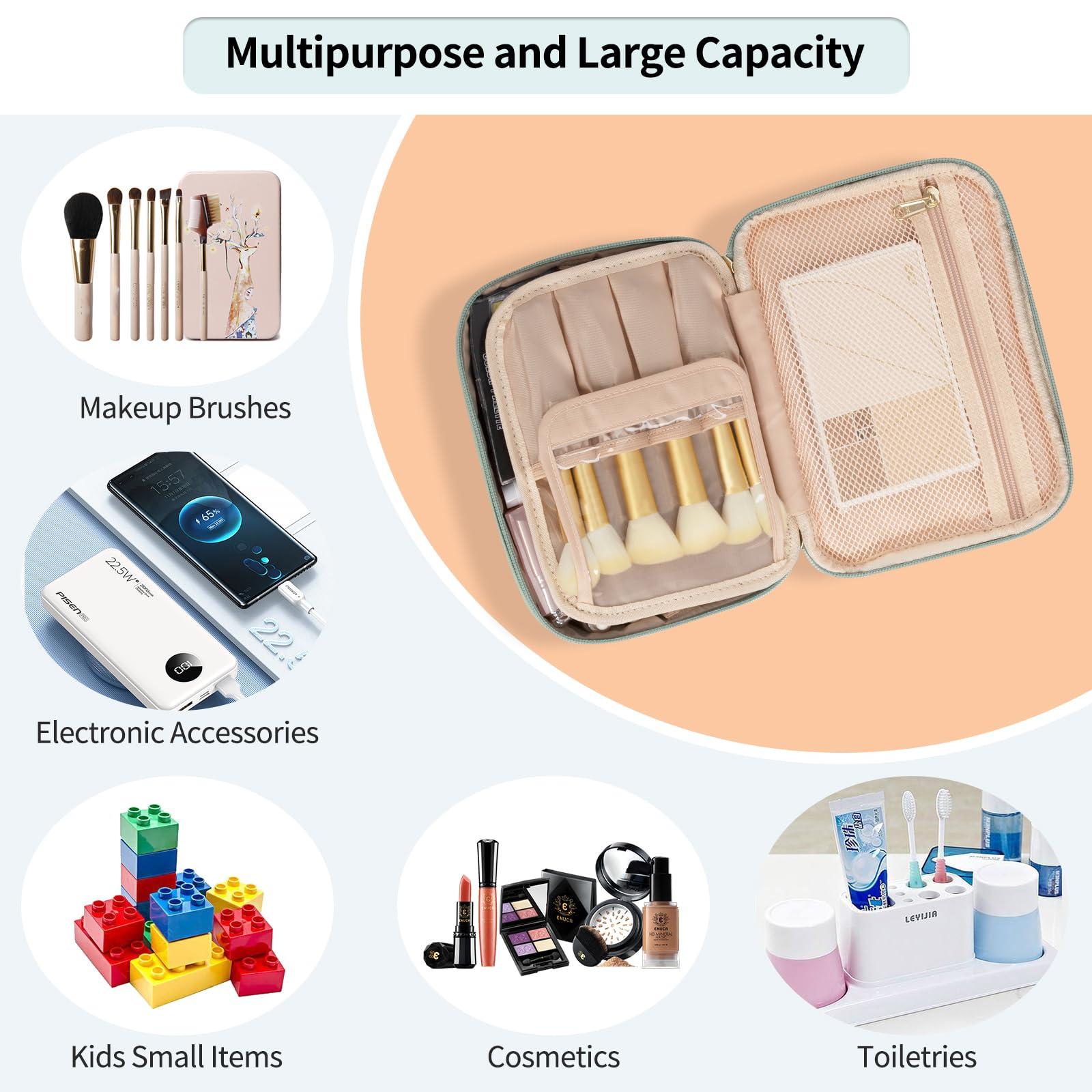 OCHEAL Makeup Bag, Potable Make up Bag Cute Makeup Organizer Bag for Toiletry Cosmetics Accessories with Divider and Brushes Compartments, Makeup Travel Case Cosmetic Bags Women and Girls- Nylon Green