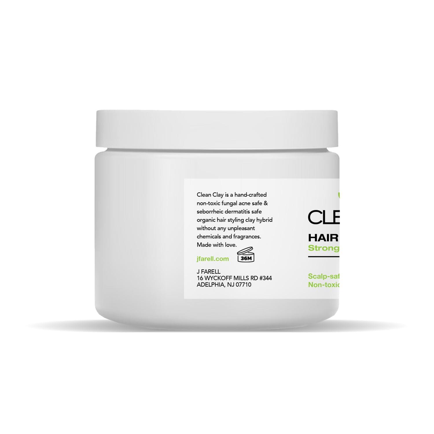 J FARELL J FARELL Clean Clay - Organic Hair Styling Clay, Fungal Acne Safe Seborrheic Dermatitis Safe, All Natural Hair Clay Pomade, Strong Hold Matte Finish (2.7 oz), Black