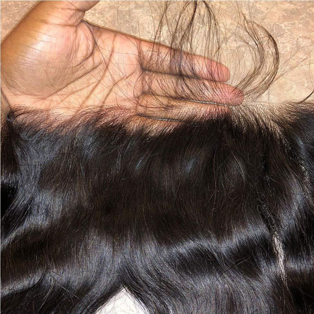 Nicewig Hair 13x4 Natural Wave Curly HD Transparent Lace Full Lace Frontal Closure Free Part Brazilian Virgin Hair Bleach Knots Bleached Hairline with Baby Hair Natural Color