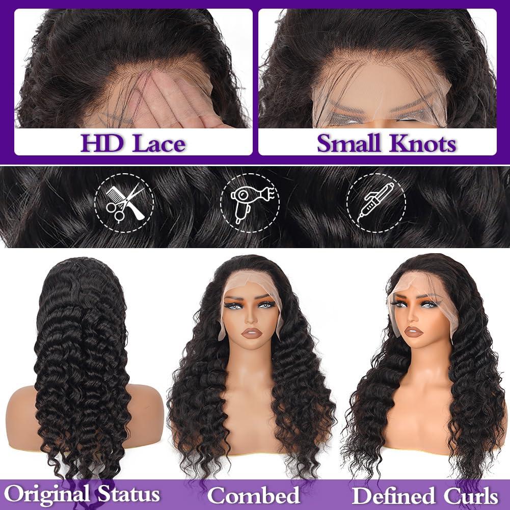 LRV LRV 28 Inch Deep Wave Lace Front Human Hair 13x4 HD Deep Wave Wig For Women Brazilian Frontal Human Hair Waterwave Wet and Wavy Lace Front Wig Pre Plucked 180 Density