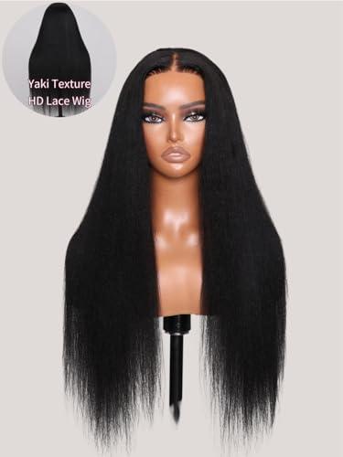 Beauty Forever Beauty Forever 5x5 Thin HD BlendAway Lace Closure Glueless Human Hair Wigs Yaki Straight with Bye Bye Knots Pre Cut Pre Plucked Front Wig Bleached Knots Match All Skin Tones 180% Density 22inch