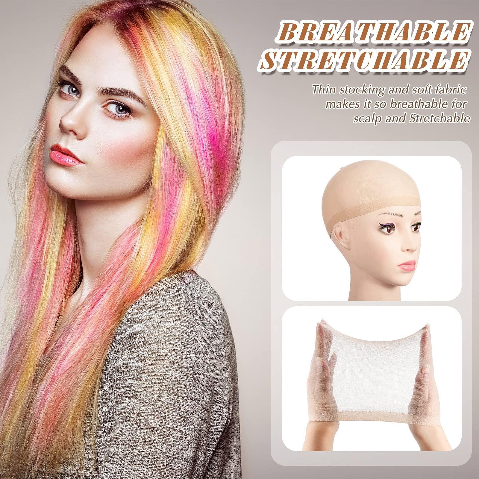 Waydress 100 Pieces Wig Cap Elastic Medium Nylon Stocking Caps Stretchy Stocking Wig Caps Secure Your Hair, Lightweight, Breathable (Beige)