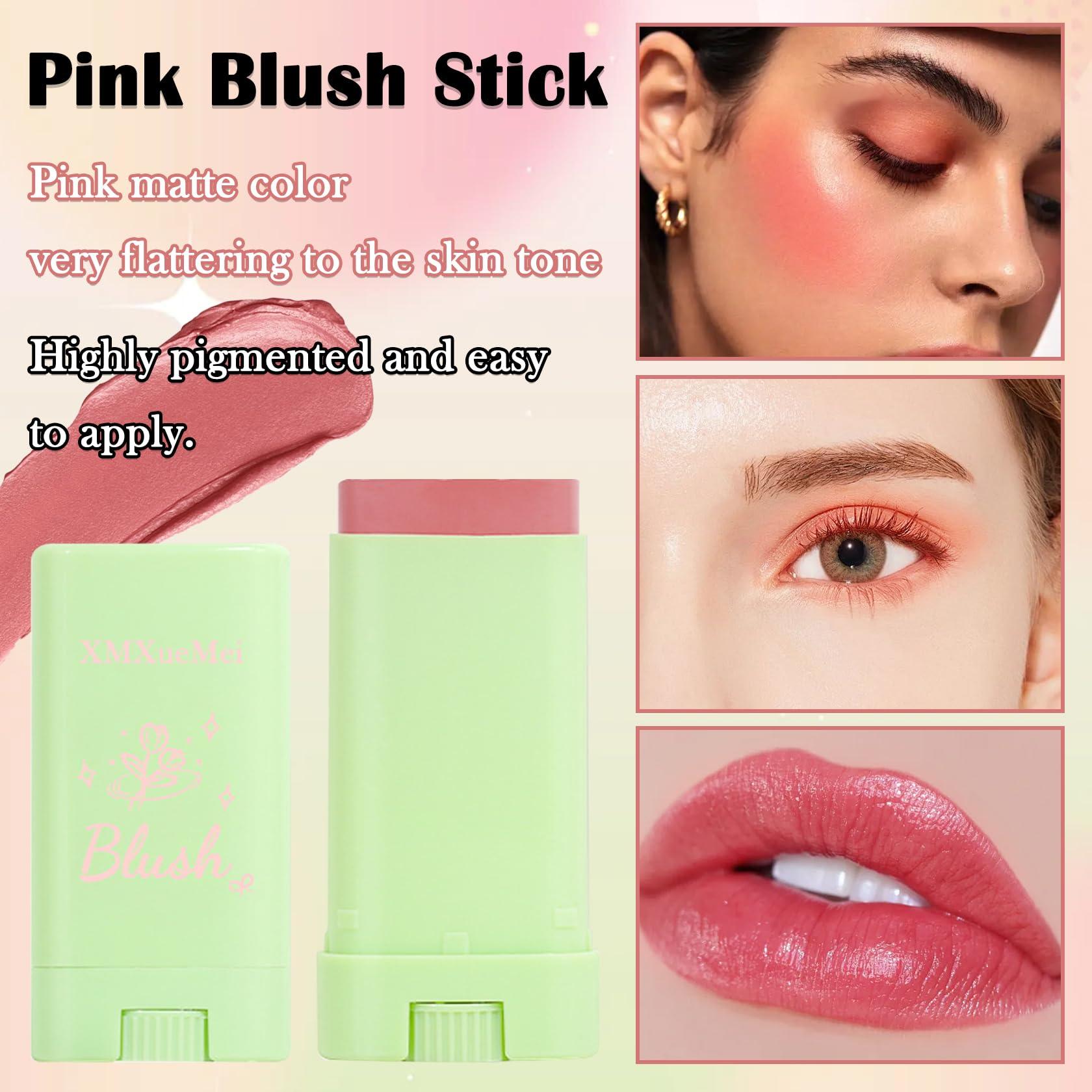 XMXueMei Pink Blush Stick,Lightweight Cream Blush Stick Long Lasting Waterproof Multi Use Makeup Blush Stick for Lips & Cheeks & Face,Waterproof Moisturizing Face Blush for All Skin Tones