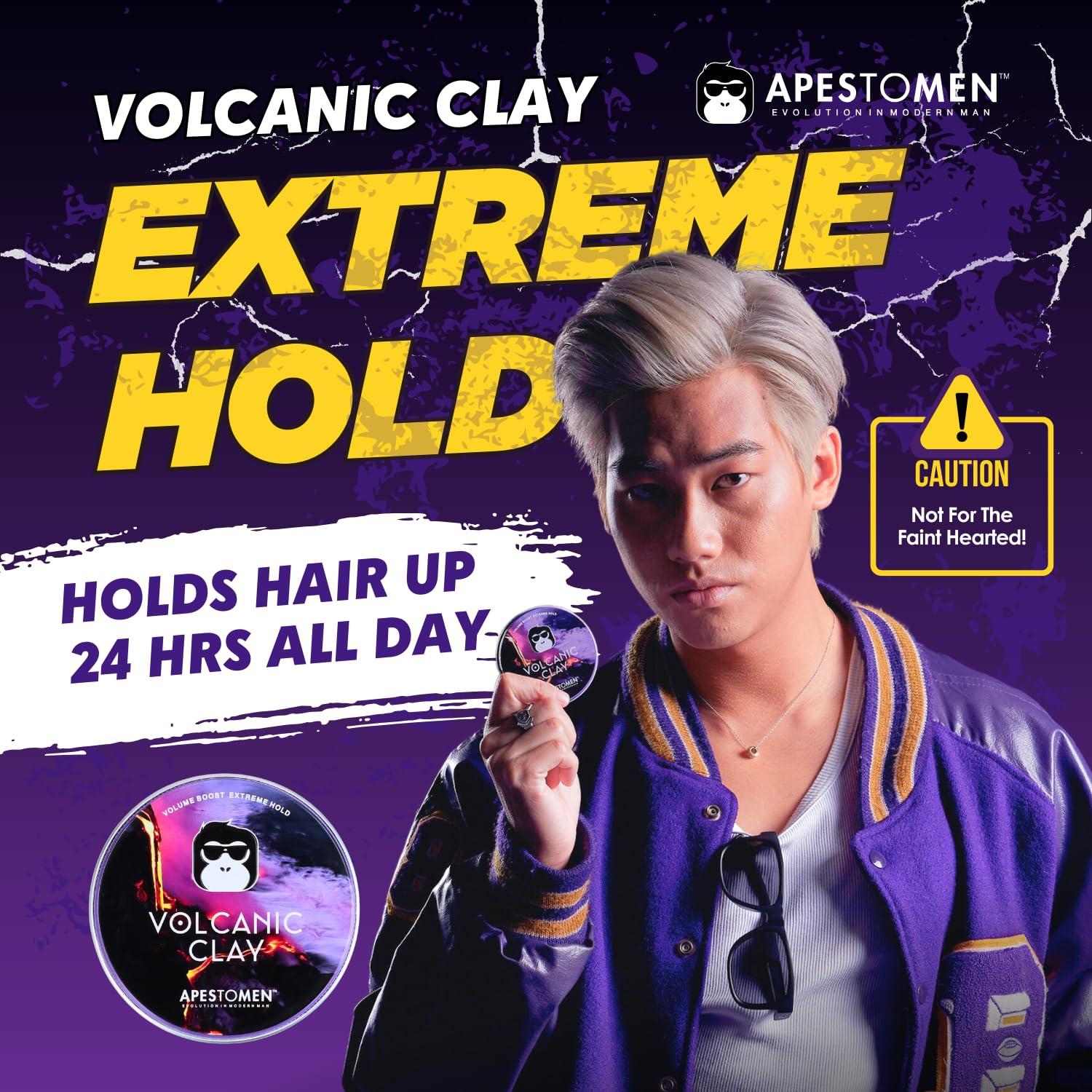 APESTOMEN EVOLUTION IN MODERN MAN Apestomen Volcanic Clay for Extreme Hold & No Shine (2.7 Ounces) - Hair Clay for Men - Straight, Thick and Curly Hair - Slick Look Pompadour Quiff