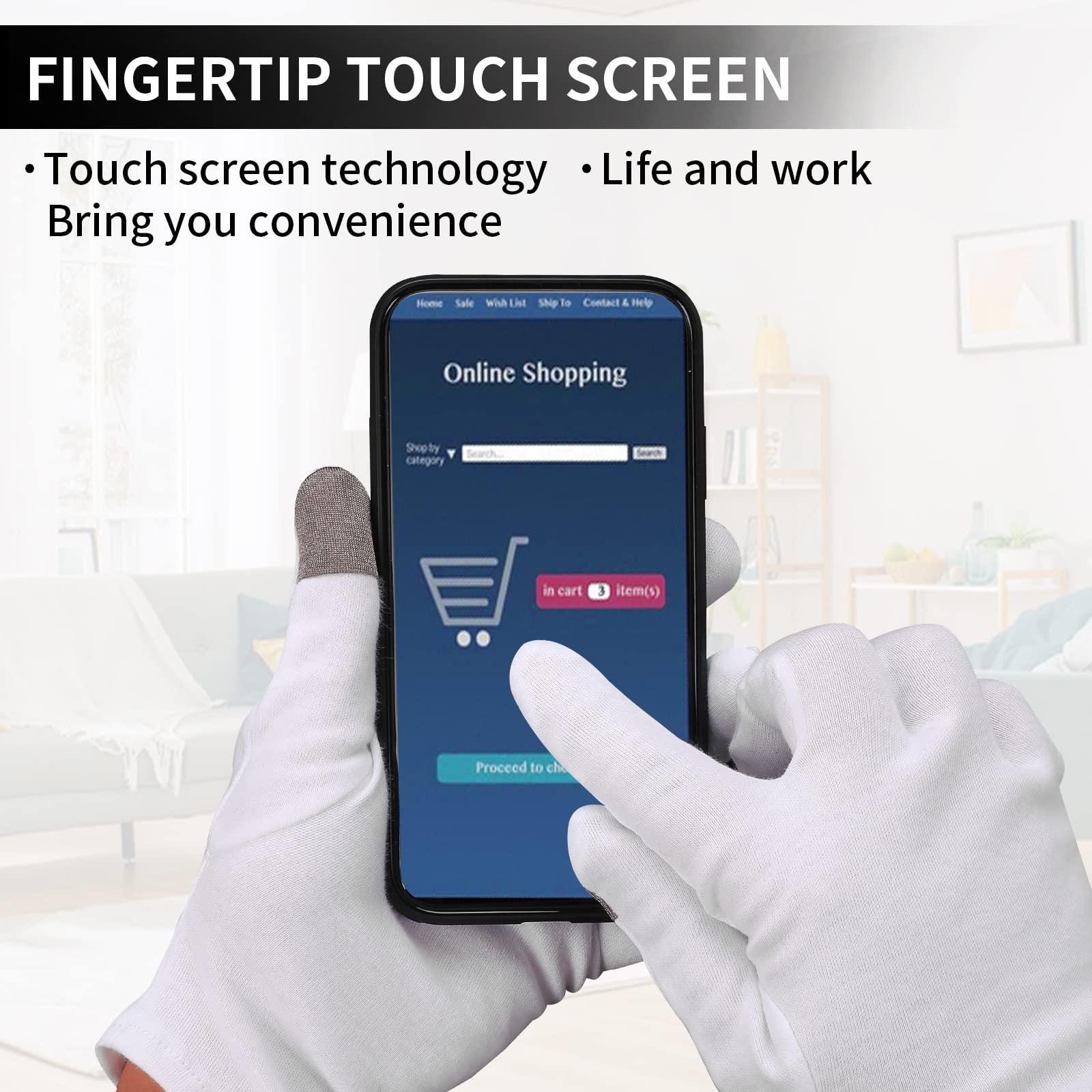 Sibba 4 Pairs Touch Screen Moisturizing Gloves White Cotton Moisturizing Gloves Overnight Bedtime Heal Eczema Sleeping Lotion Hand Spa Treatment Gloves Repair Rough Cracked Dry Chapped Hands Skin