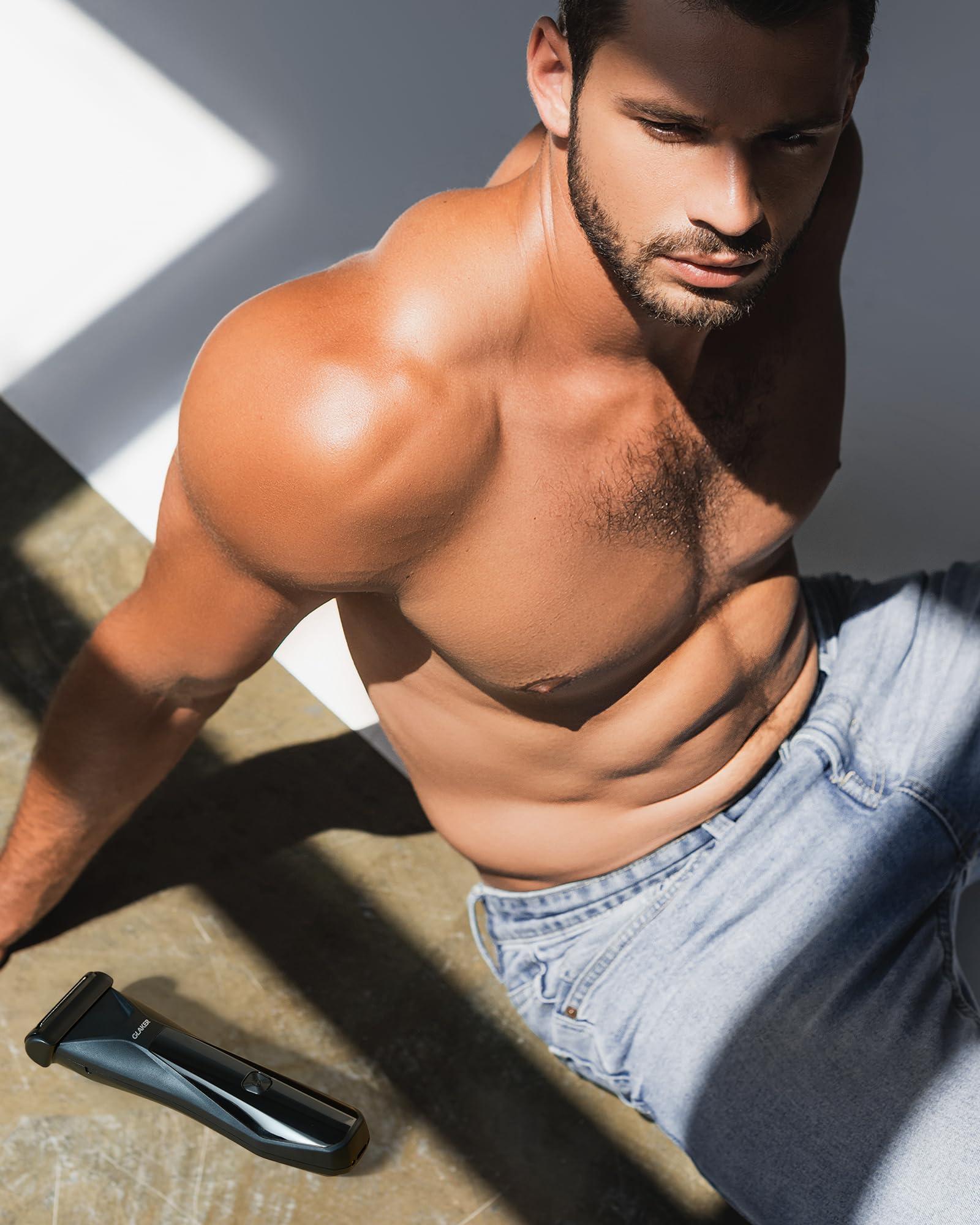 GLAKER GLAKER Ball Trimmer Men, 2-in-1 Body Shaver Pubic Hair Trimmer for Men Manscape Groin Trimmer Body Hair Trimmer Ball Shaver Body Groomer Dual-Head Ceramic Trimmer & Foil Blades IPX7 Waterproof (Black)