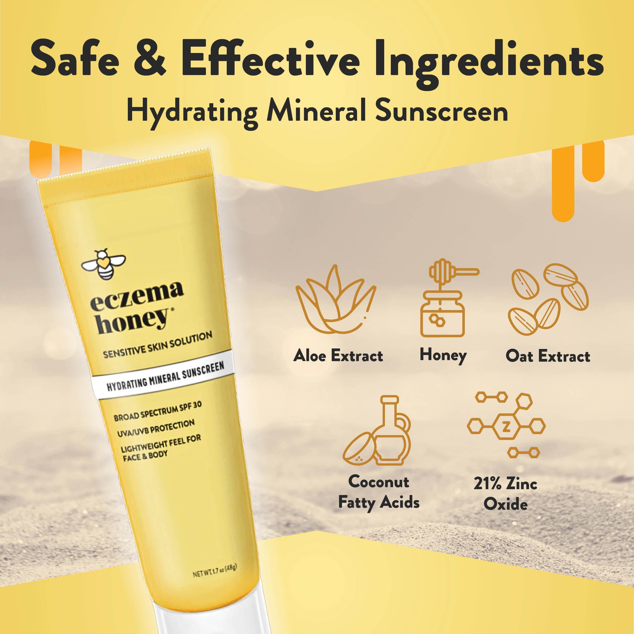 ECZEMA HONEY Eczema Honey Hydrating Mineral Sunscreen - Lightweight SPF 30 Sun Cream - Body & Face Sunscreen for All Ages (1.7 Oz)