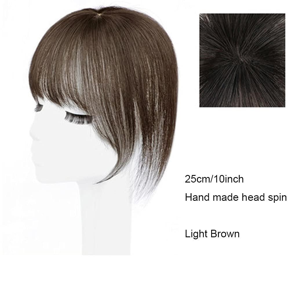 RemeeHi RemeeHi 10 Inch Human Hair Bangs with Temple Top Piece Clip in Seamless Topper&Fringe Extension Hand Made Light Brown