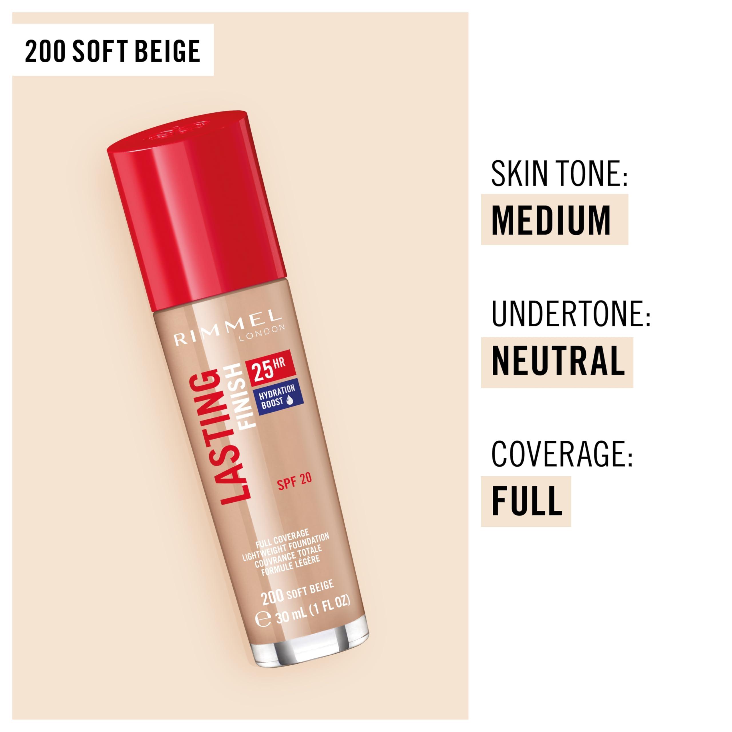 Rimmel Rimmel London Lasting Finish 25HR - 200 Soft Beige - Foundation, 25-Hour Wear, Full Coverage, Waterproof, 1oz