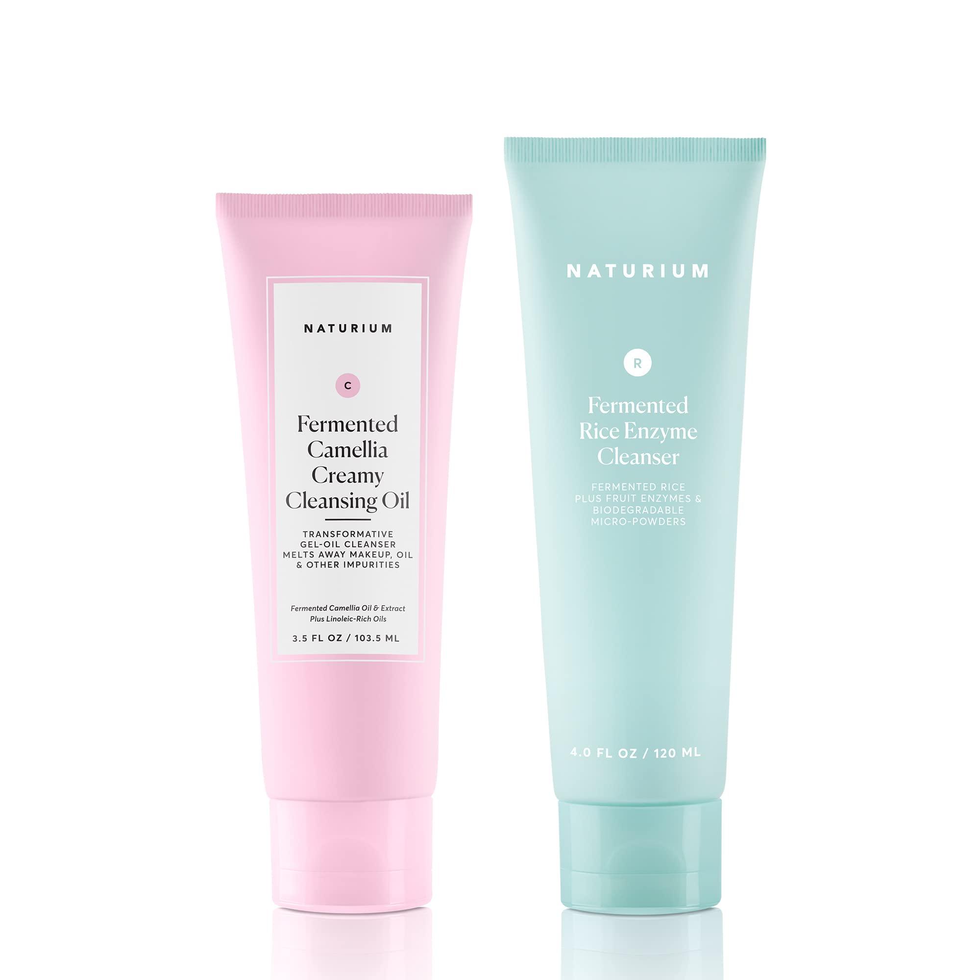Naturium Naturium Fermenting Cleansing Duo, Camellia Creamy Cleansing Oil & Rice Enzyme Cleanser, Gentle & Skin Brightening Wash