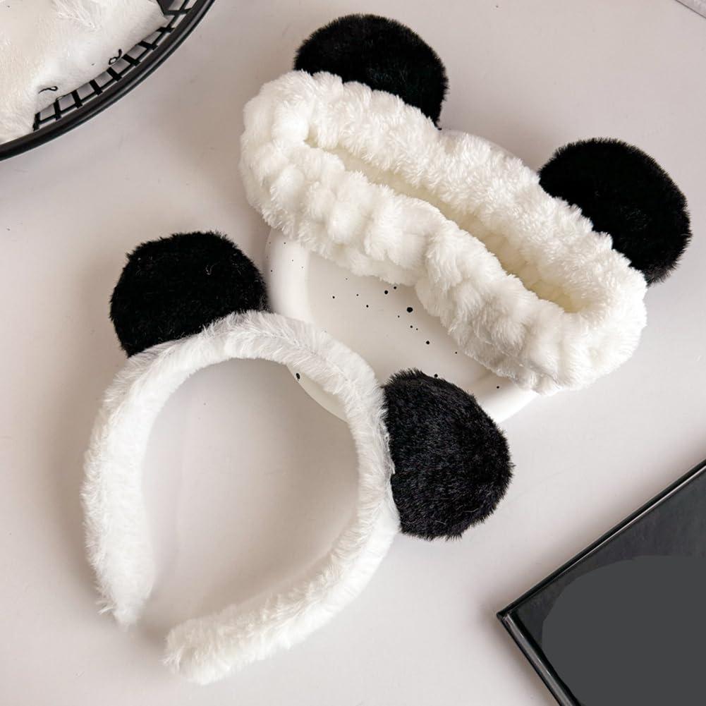 BFLCTTBD BFLCTTBD 2PCS Panda Ear Hairband Plush Panda Headband Panda Makeup Hair Band Washing Face Headbands Spa Skincare Headwrap for Women Girls