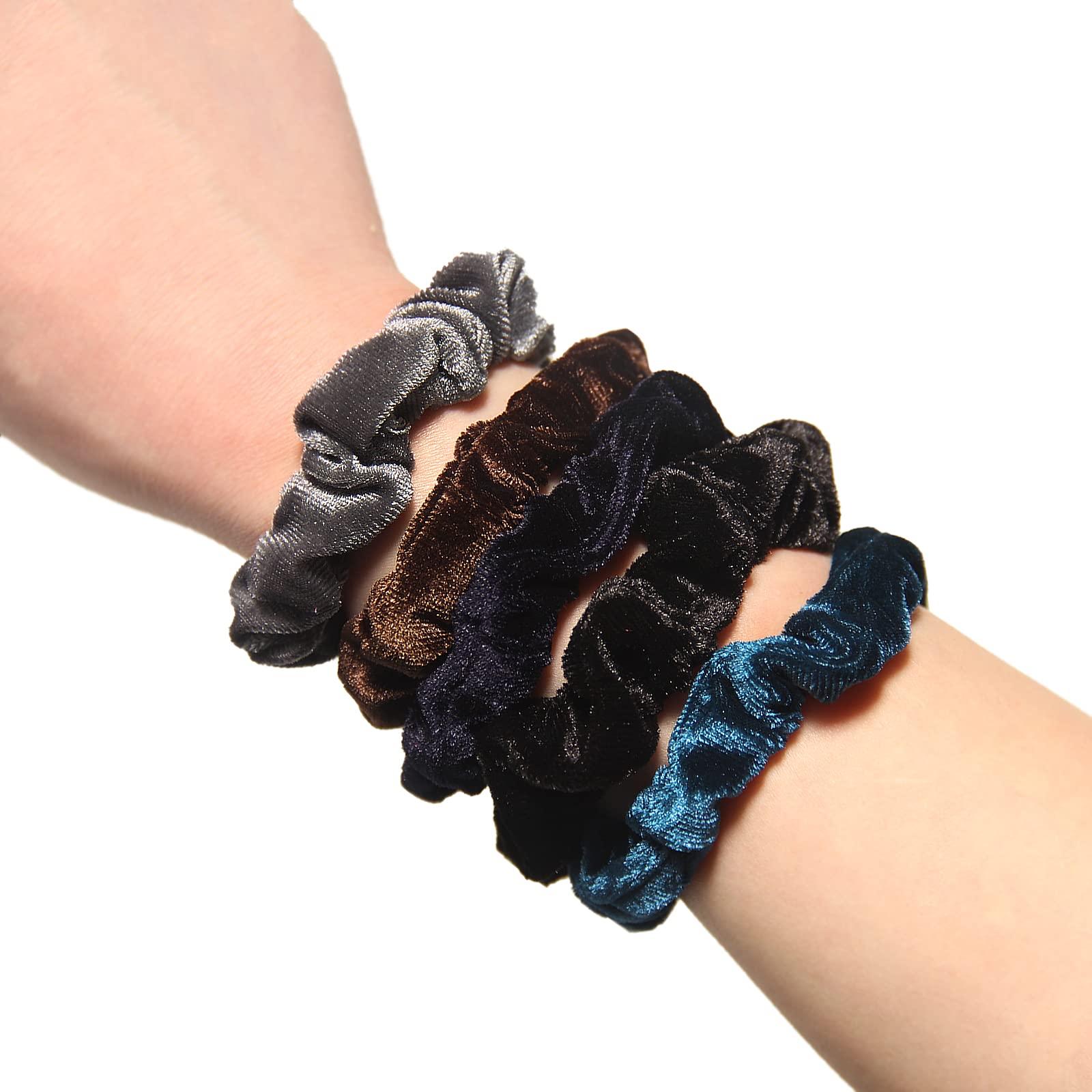 LFOUVRE Pack of 10 Small Velvet Scrunchies for Women Hair Accessories - LFOUVRE Rubber Hair Bands for Thick and Thin Hair, Mini Ponytail Holders with Elastic Hair Ties