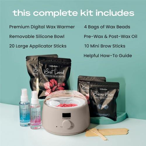 KoluaWax KoluaWax Premium Waxing Kit for Women - Hot Melt Hard Wax Warmer for Hair Removal, Eyebrow, Bikini, Legs, Face, Brazilian Wax - Machine, 4-Pack Beads, Accessories, Sand